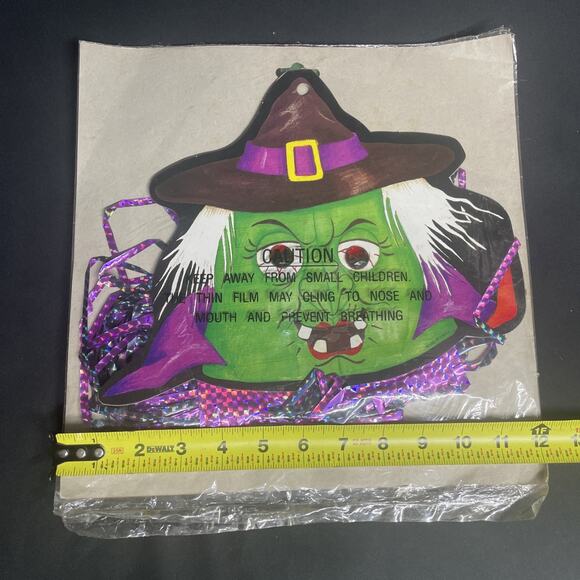 NOS 30” Die Cut Cardboard Holographic Wind Streamer Pumpkin Witch Vtg Halloween - Picture 7 of 10